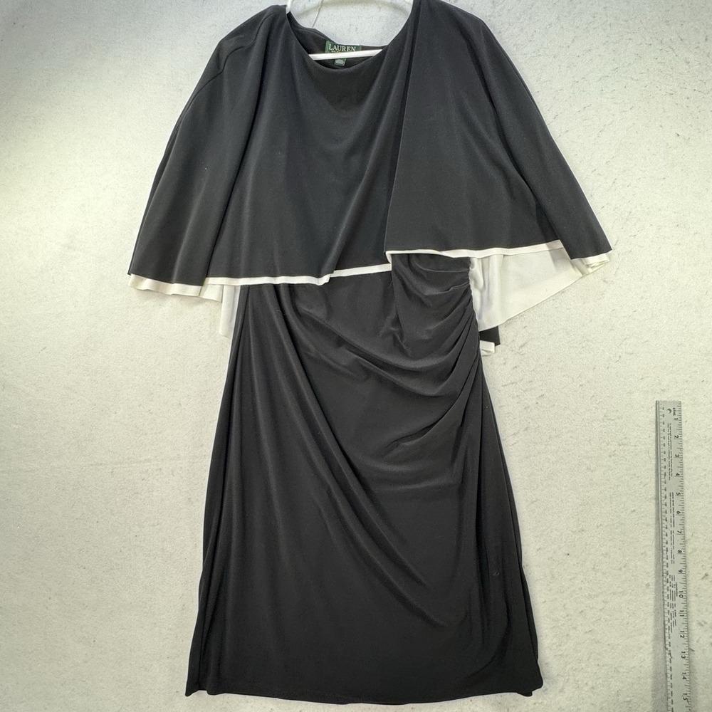 Lauren Ralph Lauren Jersey‎ Cape Dress Women's Size 14 Elegant Classy Career - Picture 13 of 13